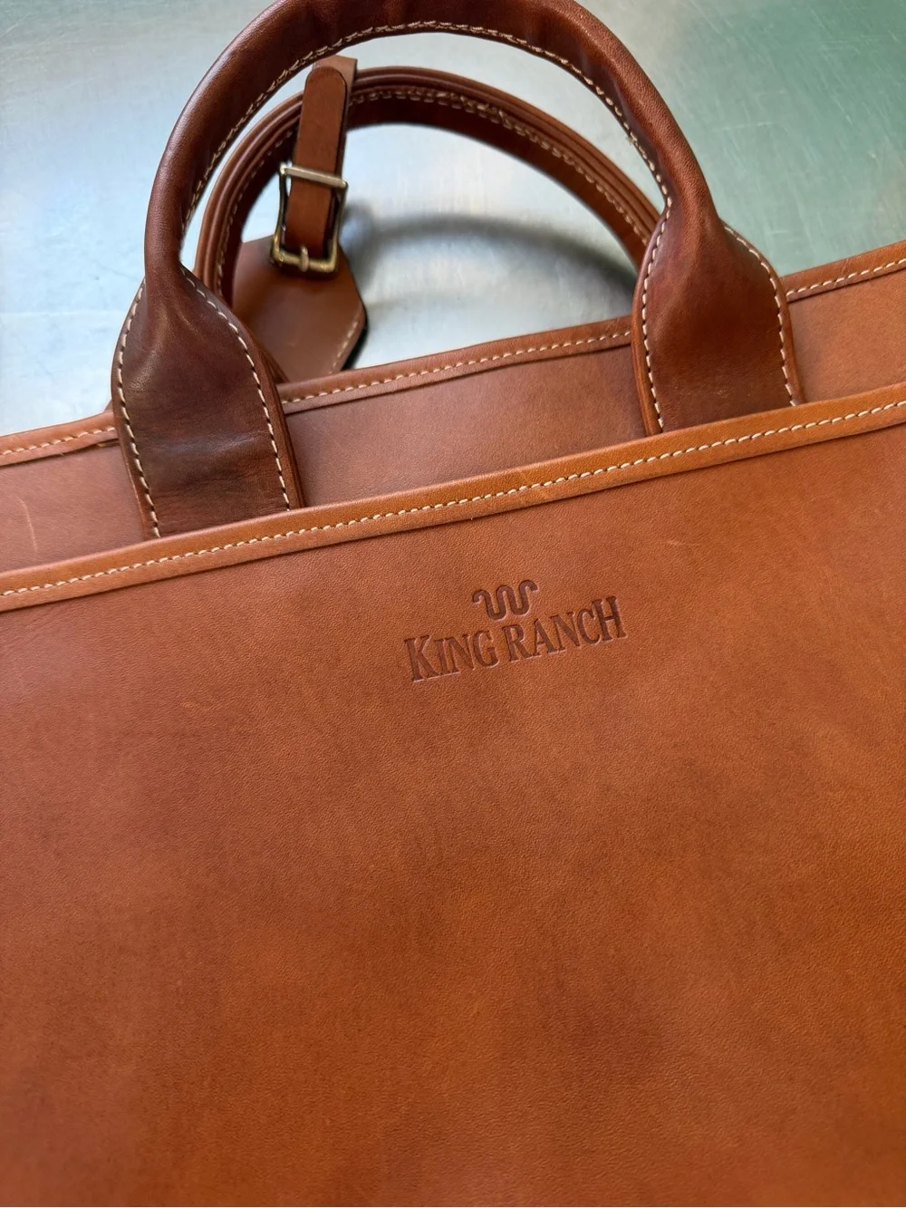 King Ranch Men's Leather Briefcase in Tan